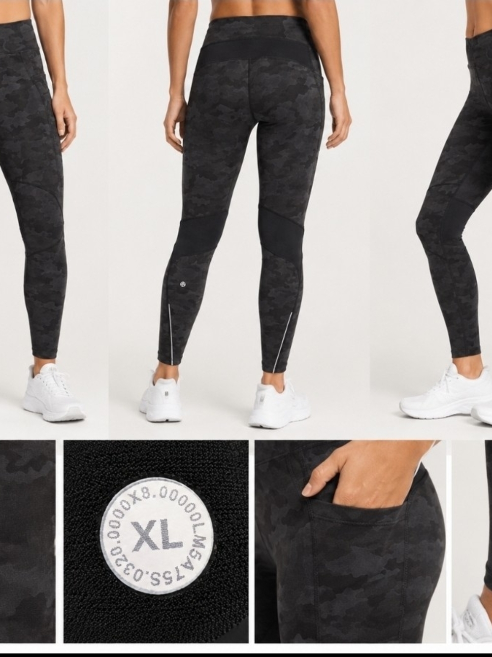 Lululemon Fast & Free Camo Leggings XL Black Gray High Rise Running